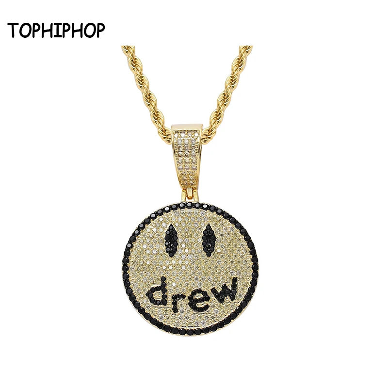 

TOPHIPHOP Hip Hop Jewelry Smiling Face Pendant Necklace Men's Women's Jewelry Micro Pave Colorful Zircon Couple Necklace