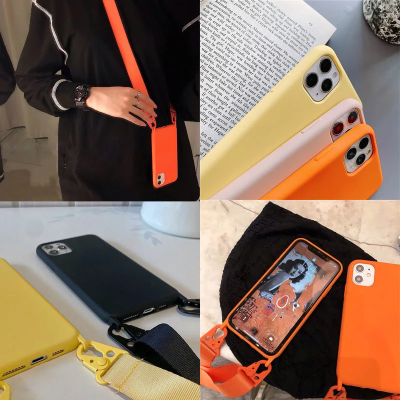 Tùy Chỉnh Tên Logo Hình Ốp Lưng TPU Với Sling Cho Iphone13 12 11 Pro Max 7 8 6 6S 6S Plus X XR XSMax Bao Da Dây Đeo Vai Mềm Mại Trường Hợp