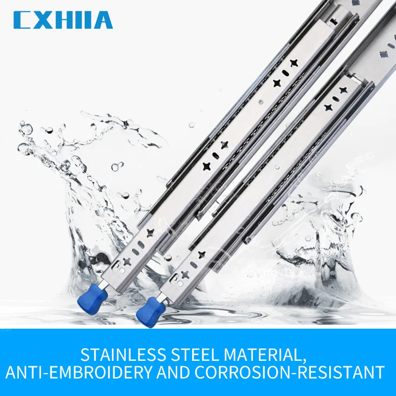 CXHIIA Stainless Steelheavy Duty Lock In Drawer Slides  Camper Full Extension Guide Ball Bearing Rail Rv  System