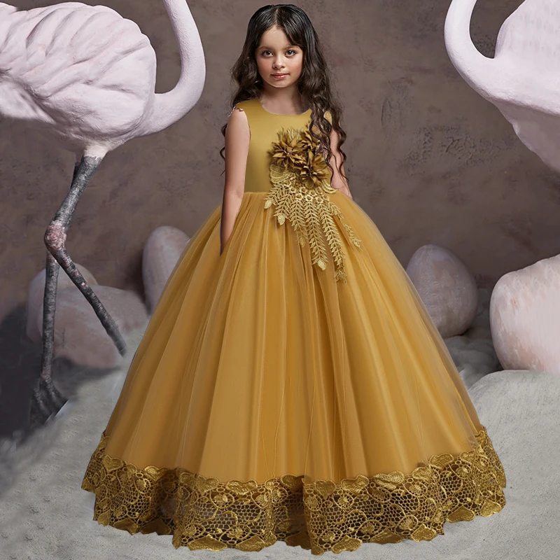 Teen Long Flower Bridesmaid Dresses For Girls Children Wedding Prom Gown Girl Party Dress Elegant Kids Communion Evening Clothes