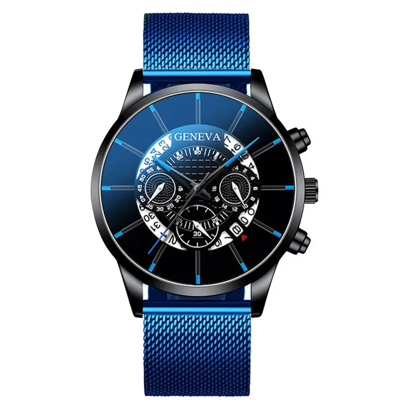 Men Famous Blue Calendar Watches Men Stainless Steel Mesh Watch Men Casual Quartz Watch Relogio Masculino Male Wristwatch Clock