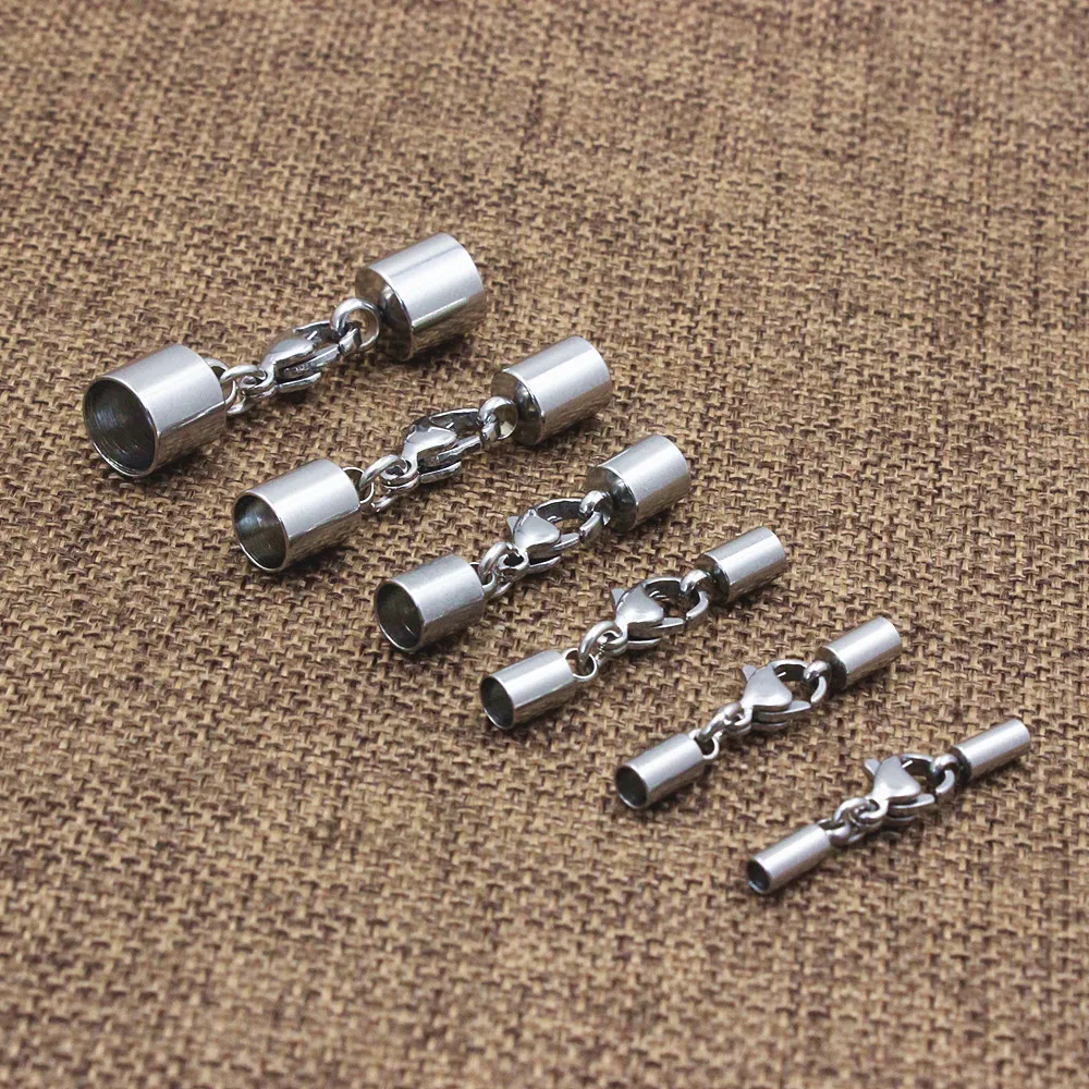 Fit From 1.2mm To 10mm Hole Stainless Steel Cord End Caps For Necklace Bracelet Connectors Clasp Accessories Length: 37mm 10set