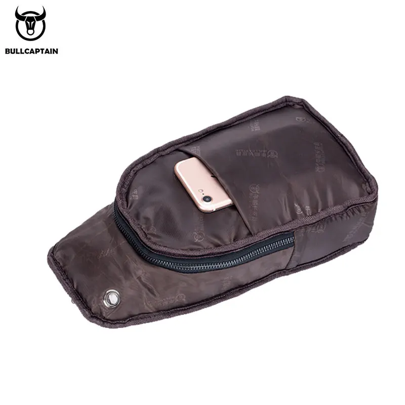 BULLCAPTAIN-Bolso de pecho para hombre, bandolera informal de cuero genuino, multifuncional, con cremallera para teléfono móvil