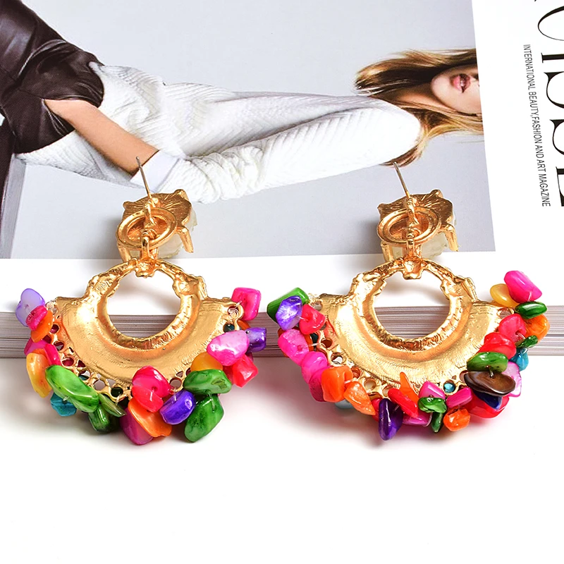 Wholesale Bohemian Vintage Handmade Hanging Colorful Rhinestone Dangle Metal Drop Earrings Jewelry Accessories For Women image 2