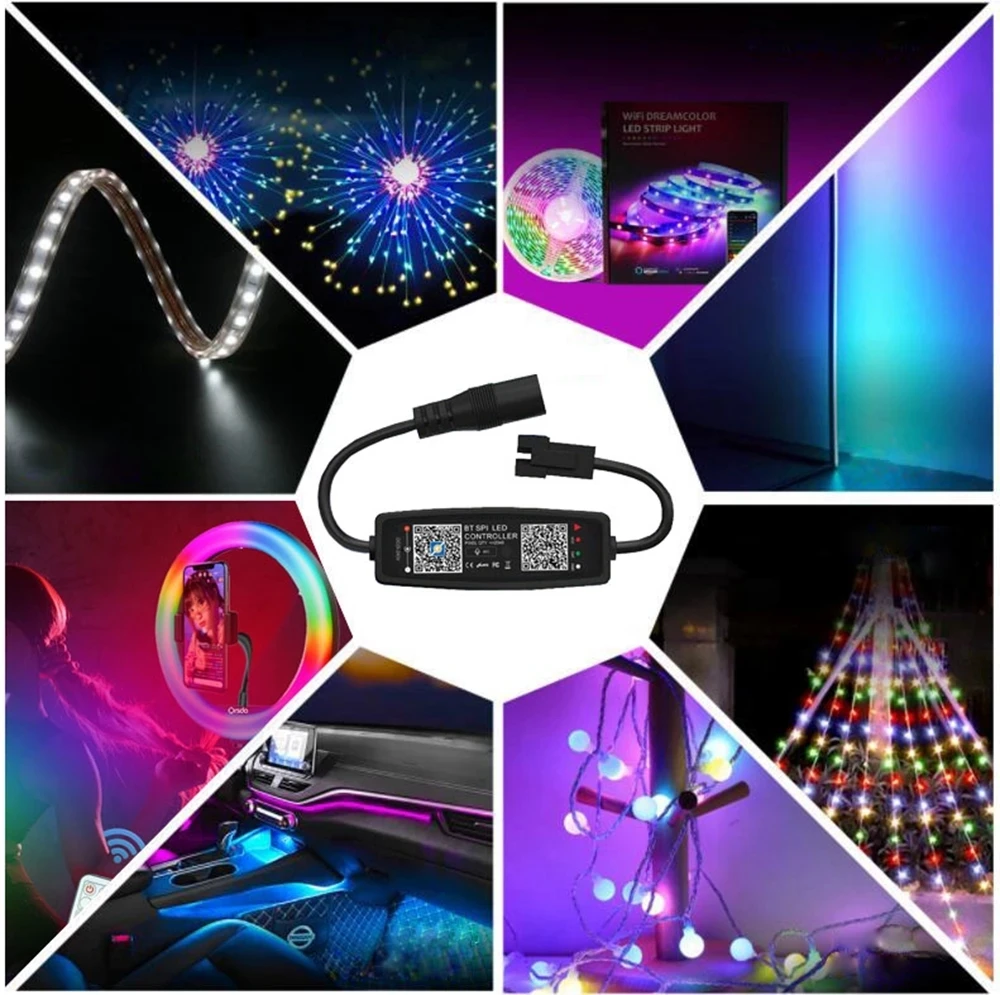 Imagem -04 - Led Controlador Bluetooth Música para Sk6812 Ws2811 Ws2812 Apa102 Pixel Led Tira Luz App 24 28 Teclas Remoto Dc524v Ws2812b