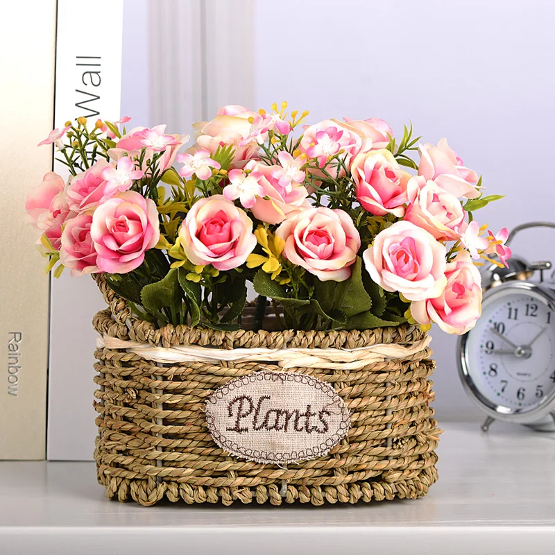 Imitation flower set false flower willow grass basket picture frame home living room interior decoration flower idyllic rose