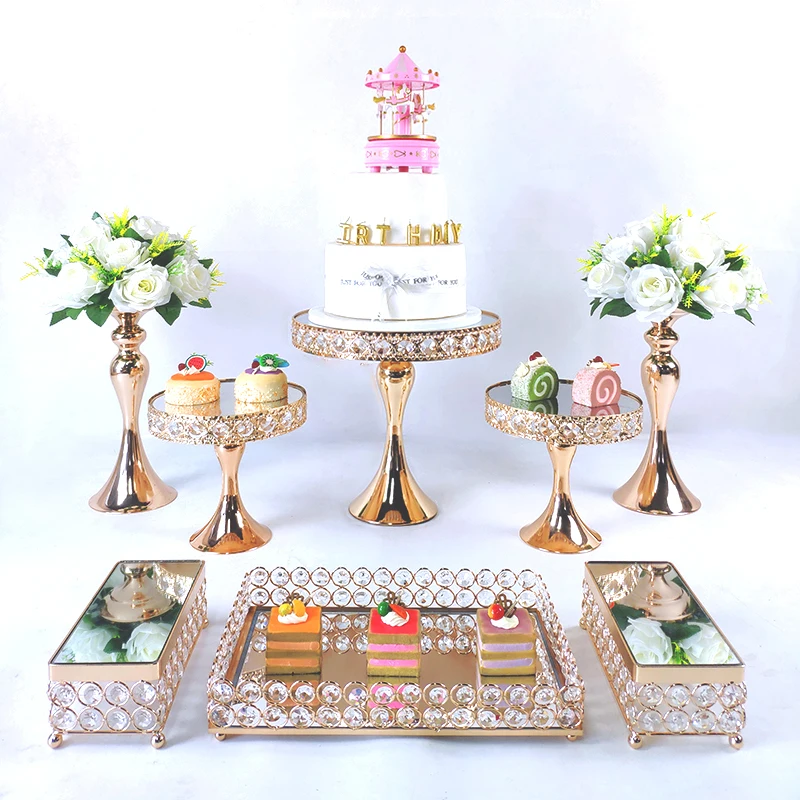 gold 3-8pcs electroplate Wedding cake stand set Cupcake Display Stand Dessert   Birthday Party Dessert Cupcake Plate Rack