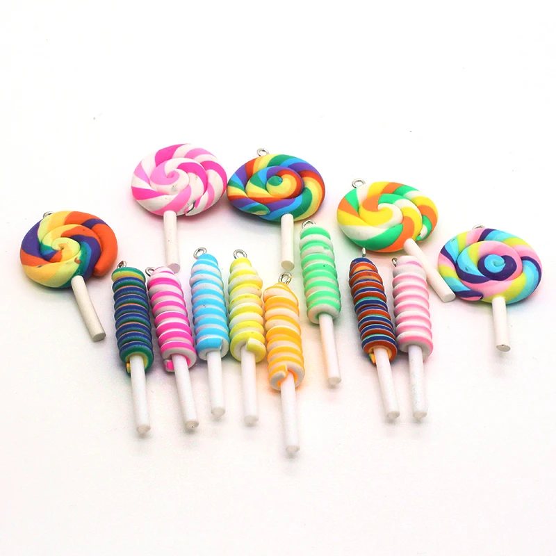 10pcs Funny Resin Colorful Lollipop Earring Charms Simulation Candy Food Keychains Earring Pendant Accessory DIY Jewelry Make