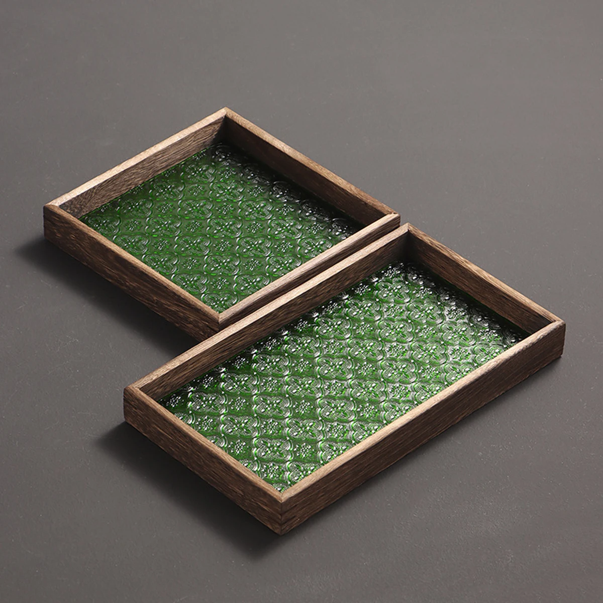 Retro Chinese style begonia embossed glass tray household rectangular wooden serving tray cup storage fruit tray
