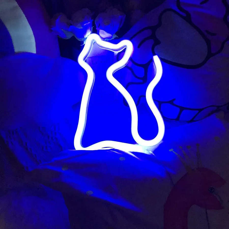 Cat Neon Light Sign LED Animal Figure Modeing Lamp Decoration Ornaments for Room Pet Shop Party Holiday USB and Battery Powered