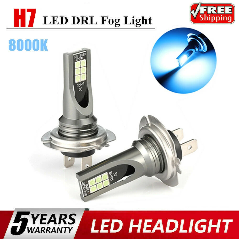 1 Pair H7 LED Headlight 24W 1400LM FOG Light Bulbs 8000K Ice Blue Driving Lamp For Car