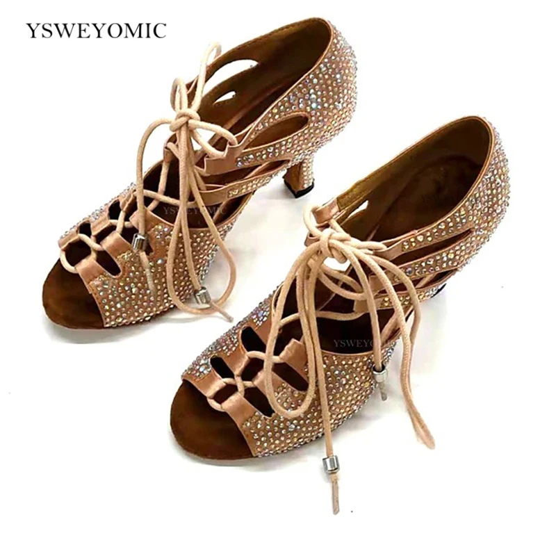 Cyrkonie buty do tańca towarzyskiego latynoamerykańskiego czarne ciało satynowe zamszowe podeszwa Meduim pięty 7cm 6cm 2inch Latin Salsa potańcówka buty