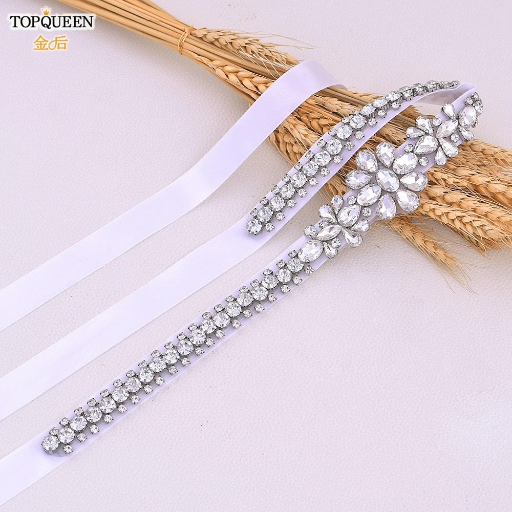 TOPQUEEN S258 Luxury Wedding Belt with Rhinestones Woman Stone Belt Wedding Dress Belt Jeweled Belt for Formal Dress Custom Belt