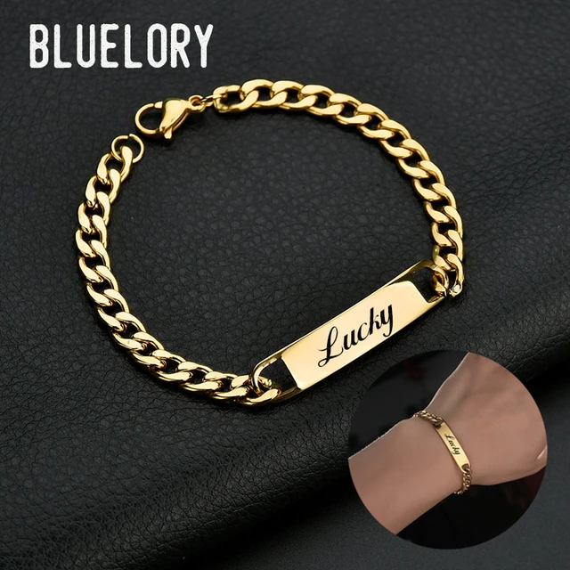 Bluelory Punk Stainless Steel Laser Engraved Name Custom Bracelets For Men Women Anniversary Gift AliExpress
