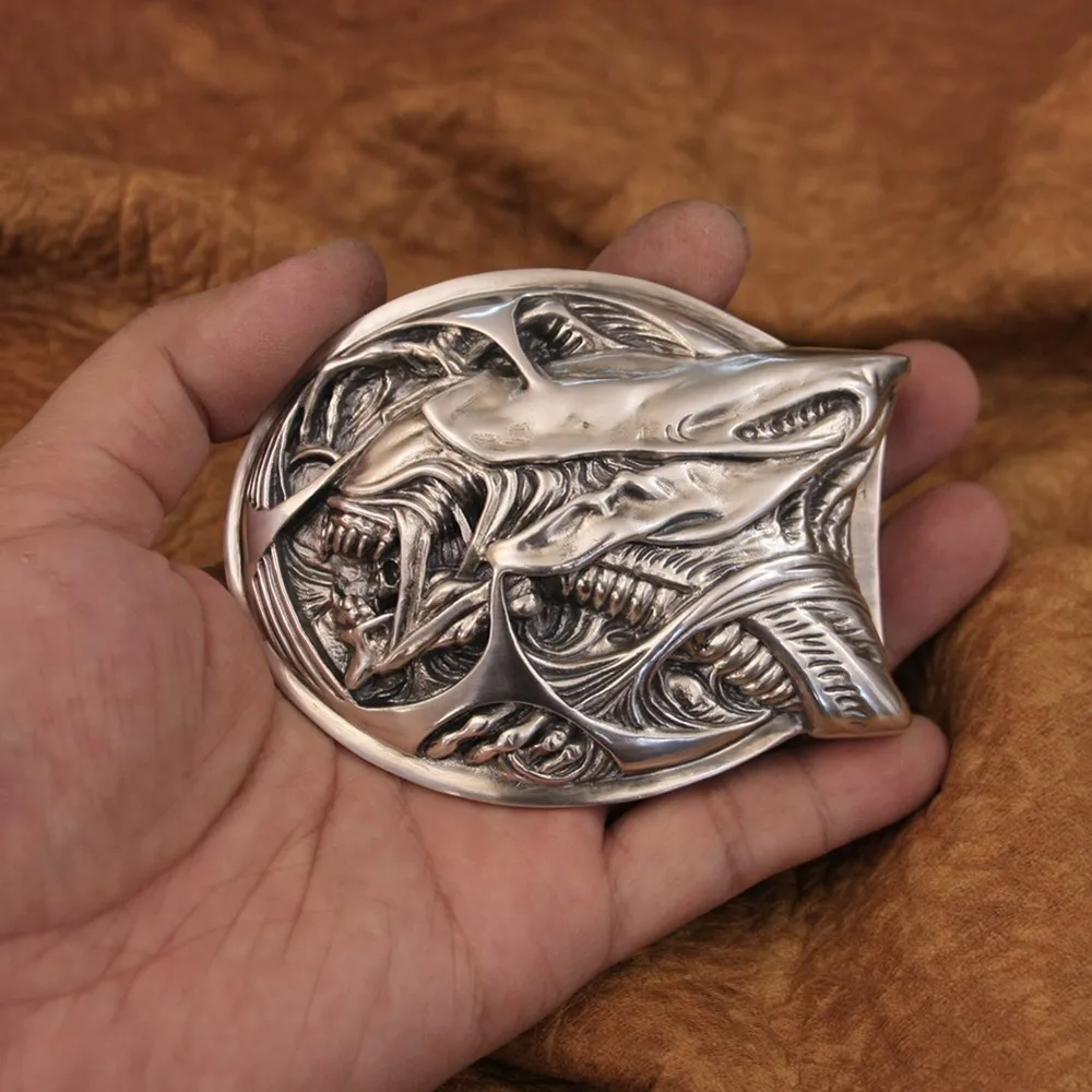 LINSION Handmade 925 Sterling Silver AVP Alien Mens Biker Punk Belt Buckle TA291