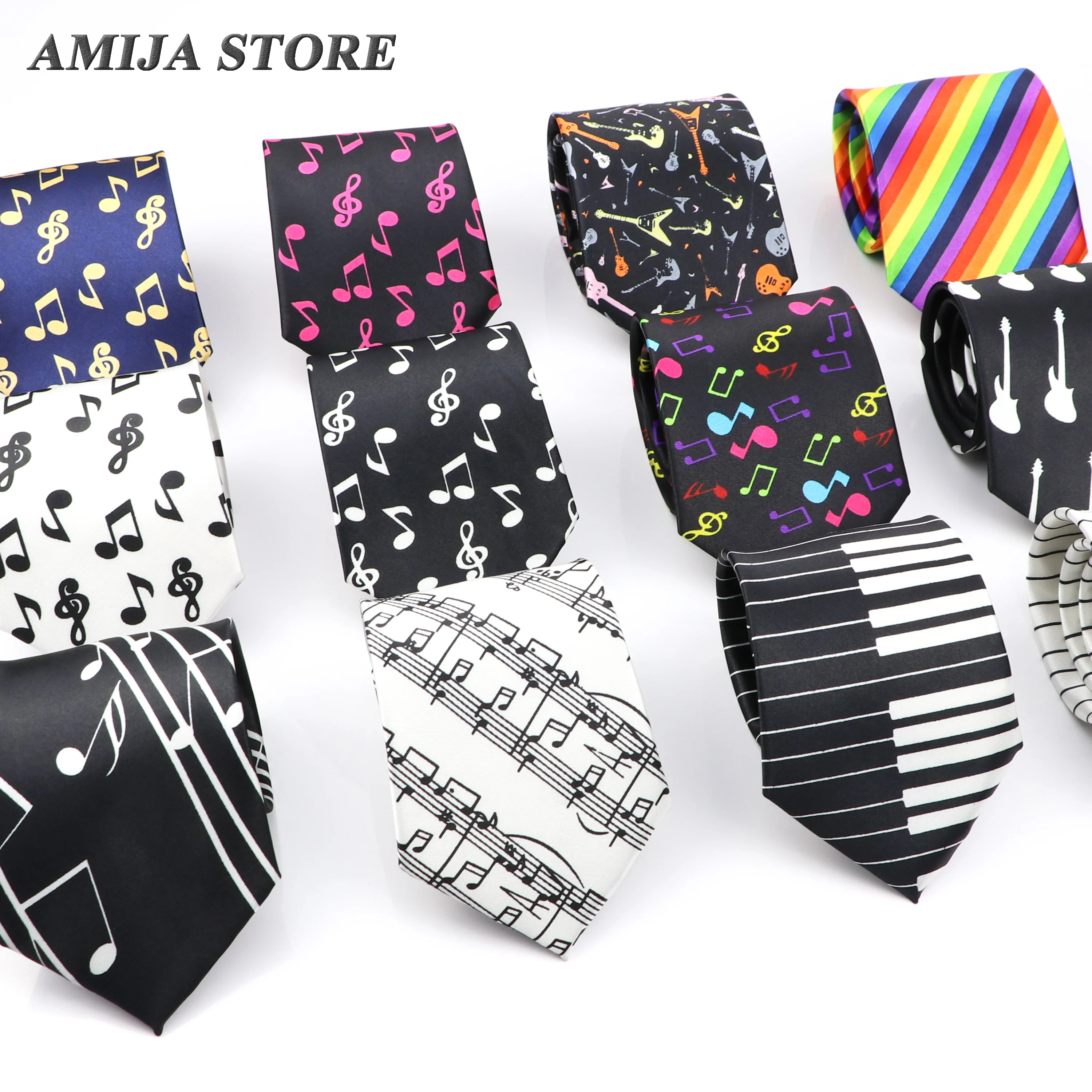 Musical Tie Printed Tie 8cm Trendy Design Neckties Guitar Smooth Piano Simple Elegant  Unisex Ties Wedding Party Gift Daily