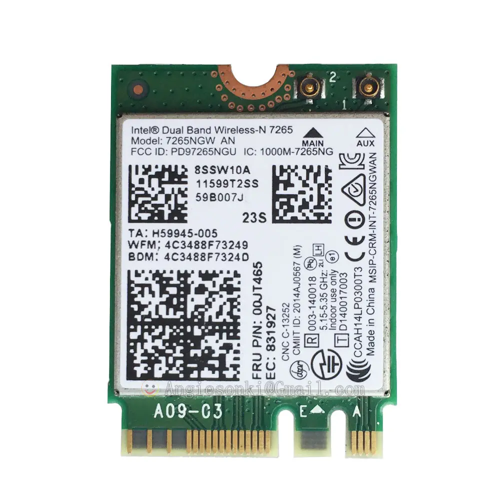 

Dual Band Wlan Card for Intel 7265 7265AN 7265NGW 00JT465 /04X6031 WiFi+BT4.0 NGFF/M.2 Thinkpad X250 T450s T550 W550 X1