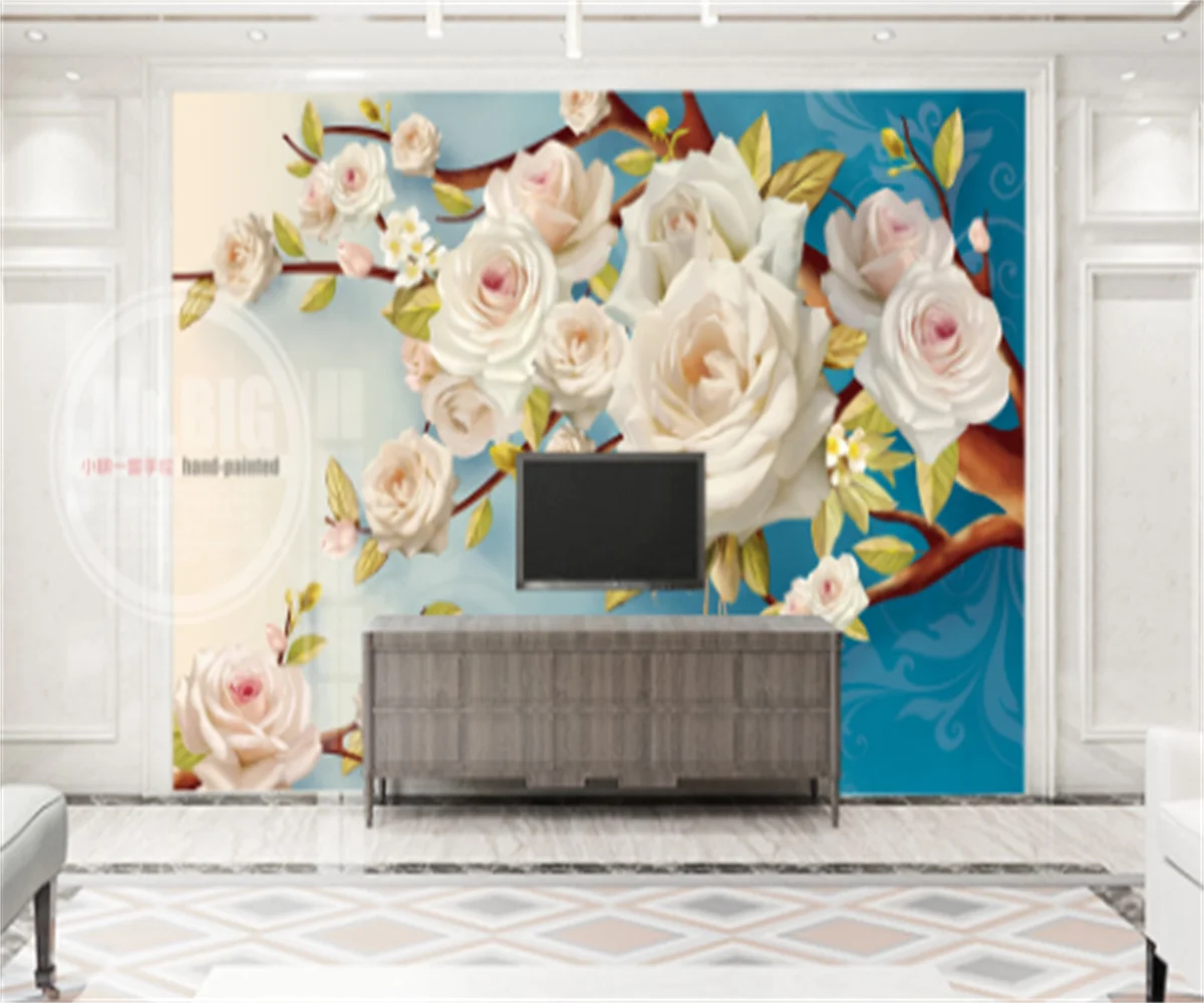 European retro hand-painted high-definition flower 3D oil painting living room background mural home decoration photo wallpaper