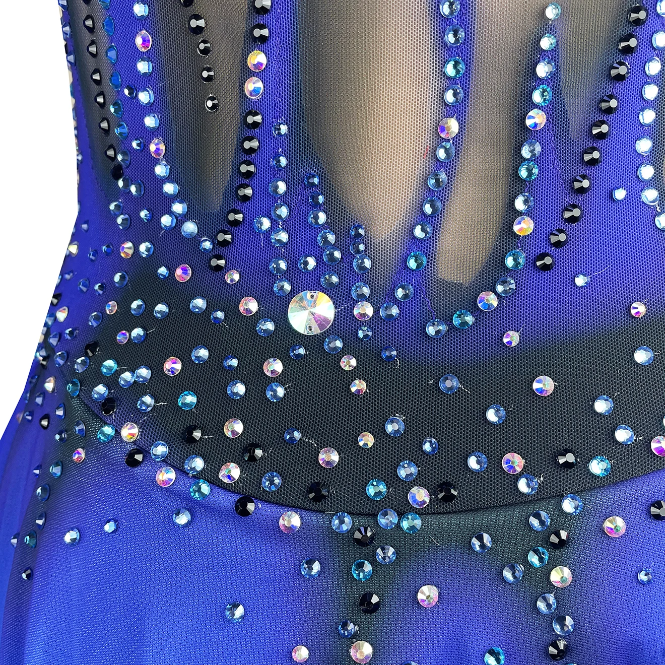 Blue Figure Skating Dress  Long-Sleeved Ice Skating Skirt Spandex