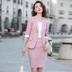 IZICFLY Summer New Style Business Suit Women Uniform Elegant Lady Half Purple Work Wear 2 Piece Set Blazer And Skirt