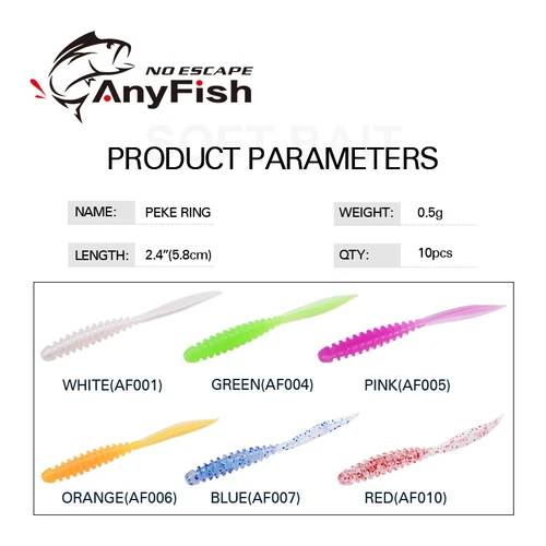 Imagen 2 del producto ANYFISH-señuelo suave para pesca en agua salada, anillo de 0,5g, 2,4 "", 58mm, en 6 colores señuelo de pesca, 10 unids/bolsa