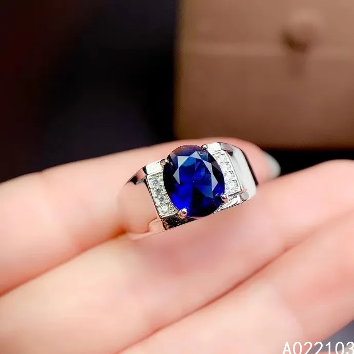 

KJJEAXCMY fine jewelry 925 sterling silver inlaid Natural sapphire Chinese style fashion luxury men's gem ring support check