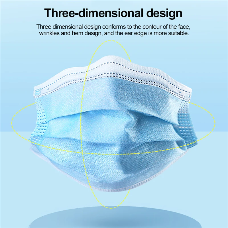 Mouth Masks 3-layer Anti-Dust Disposable Mascarillas 50/100 Pcs Non Woven Meltblown Cloth Masks Elastic Ear Loop Face Mask PM041