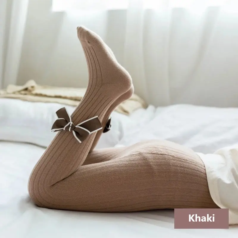 

New Bow Children's Pantyhose Autumn And Winter Wide Stripes Bowknot Comfortable Cute Double Needle Girls Leggings Baby Pantyhose