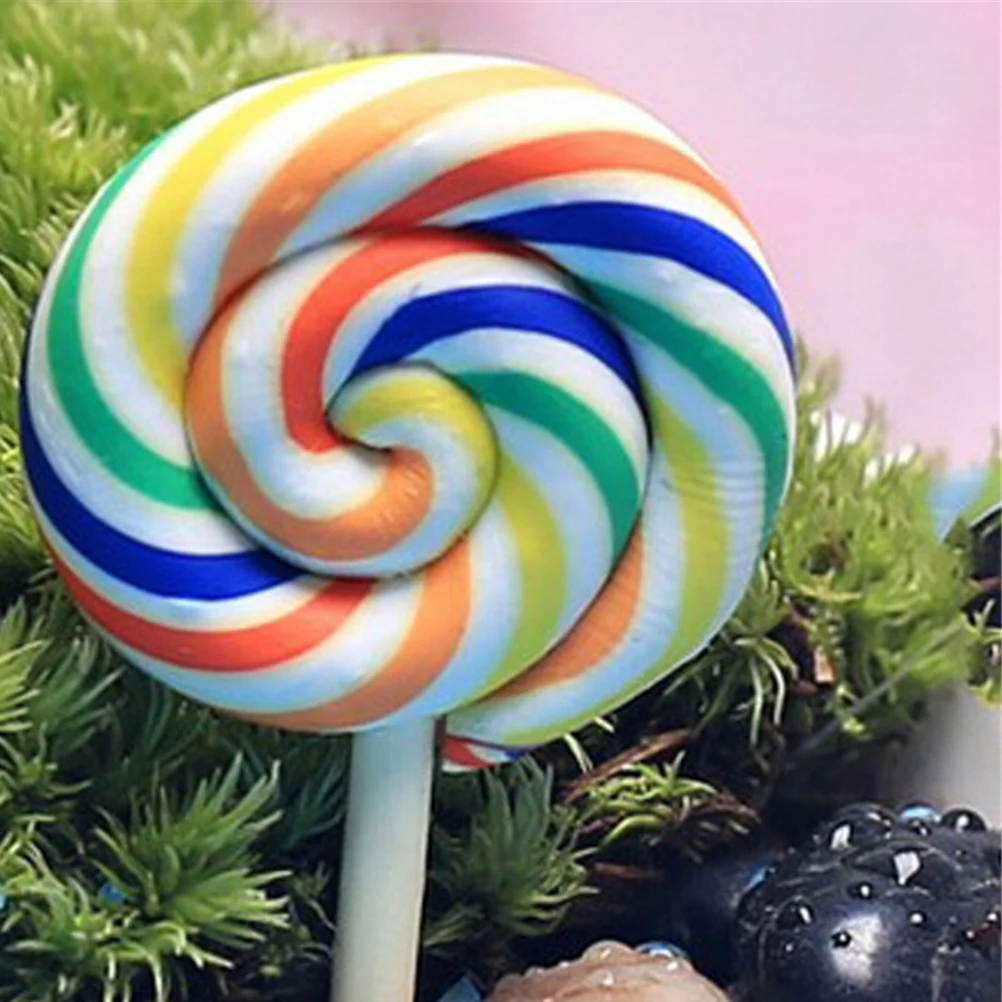 5Pcs Polymer Clay Artificial Lollipop Simulation Food Rainbow Lollipop Candy DIY Home Decor Parts Clay Crafts