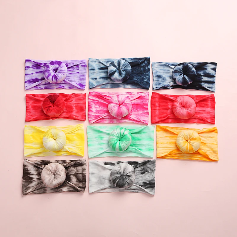 20pc/lot 2020 New Tie Dye Prints Round Knot Nylon Baby Headbands,Tie Dye Rainbow Color Girls Donuts Turban Bun Headband Headwear