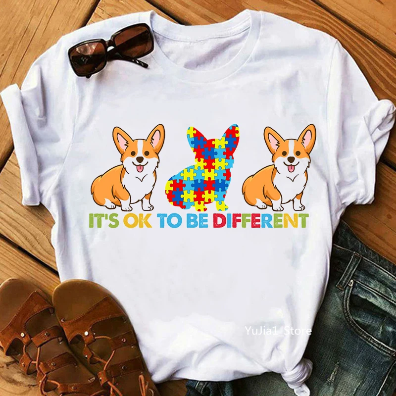 

It'S Ok To Be Different Corgis/French Bulldog/Boston Terrier Graphic Print T-Shirt Women Funny Dog Lover Tshirt Femme Streetwear