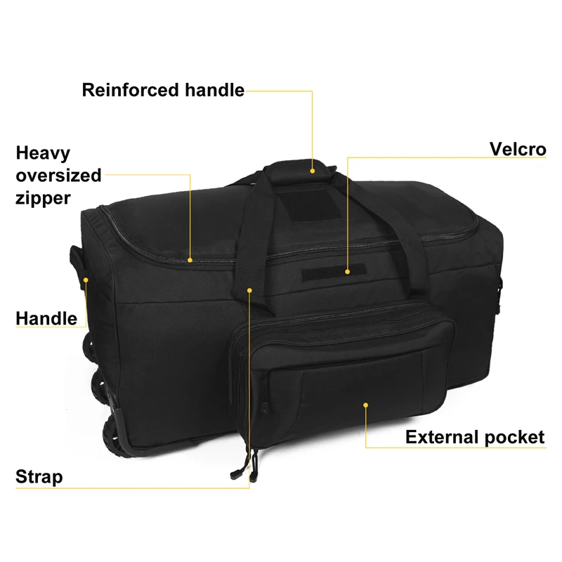 Sac de voyage militaire étanche 124L grande capacité avec roulettes pour camping et randonnée