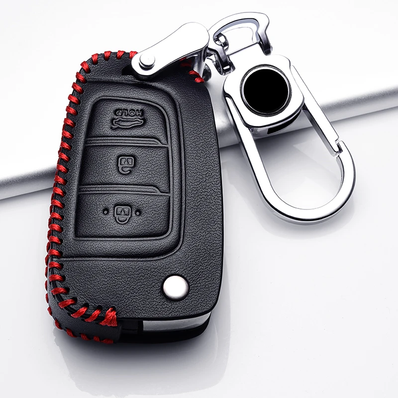 Leather Key cover Folding Remote protect Car Key Case For Hyundai Solaris 2 Elantra i30 i35 i40 Tucson Kona 2017 2018 2019