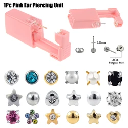 1PC Pink Disposable Sterile Ear Piercing Unit Cartilage Tragus Helix Gun NO PAIN Piercer Tool Machine Kit Stud Choose Design