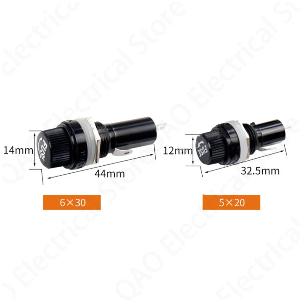 2/5 pcs/lot 5*20mm 10A 250V Glass Fuse holders 5x20 Black Insurance Tube Socket Panel Mount Fuse Socket Copper