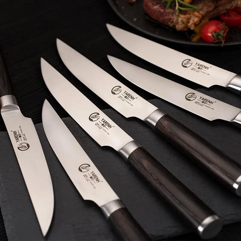 YARENH Steak Knives Set Kitchen Knife - German 1.4116 Stainless Steel Cutting Tools - Meat Slicer Cutlery With Pakka Wood Handle