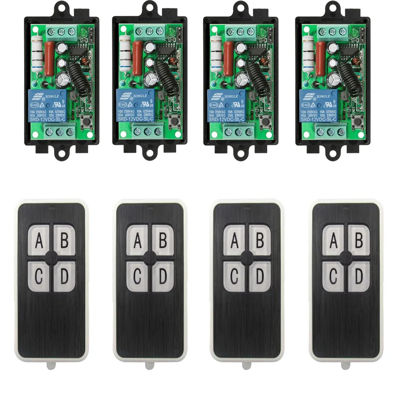 AC 220 V 1 CH 1CH 10A Remote Control Light Switch Relay Output Radio Receiver Module and Waterproof Transmitter Garage Doors