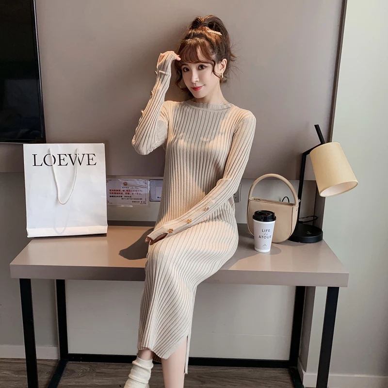 AYUNSUE Autumn Winter Sweater Dress Long Black Knitted Sweaters for Women Woman Pullover High Quality Korean 2021 Sueter Mujer