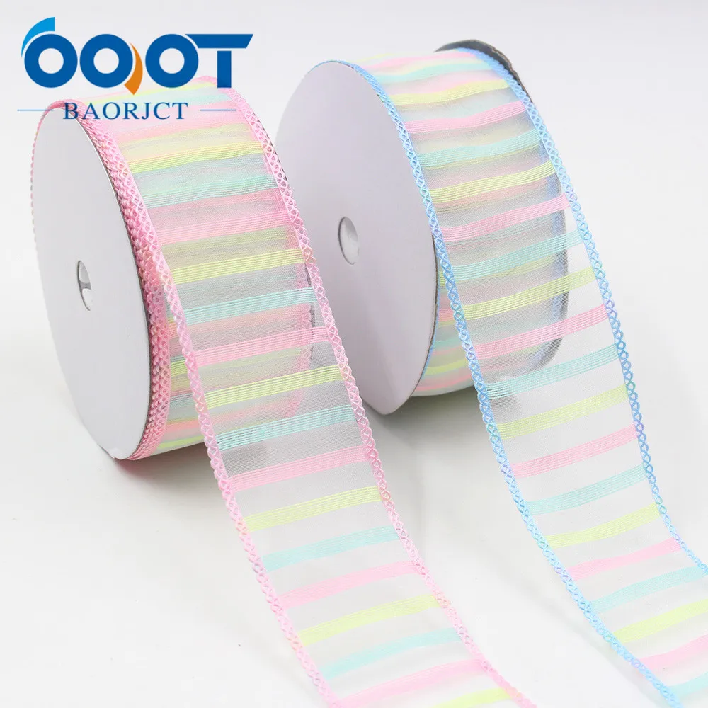 OOOT BAORJCT L-20325-186,38mm 5yards Colored bilateral flower transparent yarn ribbon,Wedding Accessories DIY handmade materials