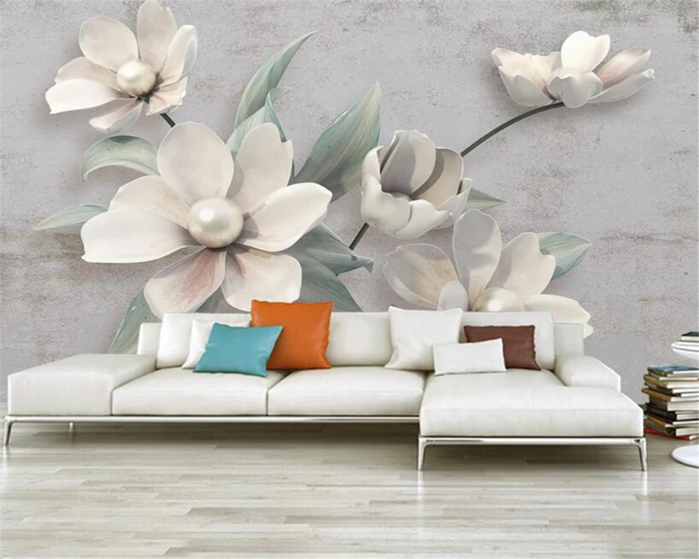 Customized wallpaper European high-definition jewelry flower wallpaper 3D tree branch flower cement wall decoration painting