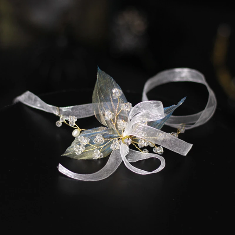 HP051 Fairy green leaves bridal wedding wrist strap delicate crystal branch bride wrist band wedding decoration