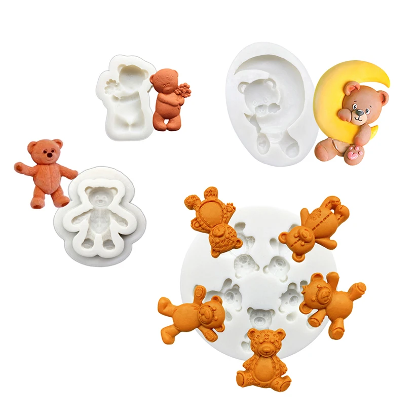 Flower Teddy Bear Silicone Sugarcraft Mold Chocolate Cupcake Baking Fondant Cake Decorating Tools