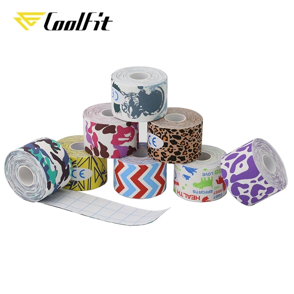 CoolFit Cotton Rock Physical Therapy Elastic Printing Colourful Active Strapping Muscle Tape Volleyball 5cm 5m Roll Joints Pain