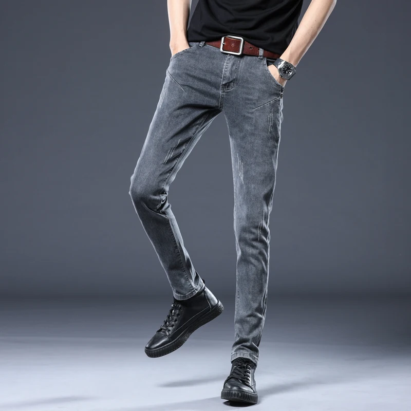 BROWON Vintage Style Men Pants Jeans Slim Fit Mid Waist Button Design Plus Size Classic Skinny Jeans Men Pencil Pant