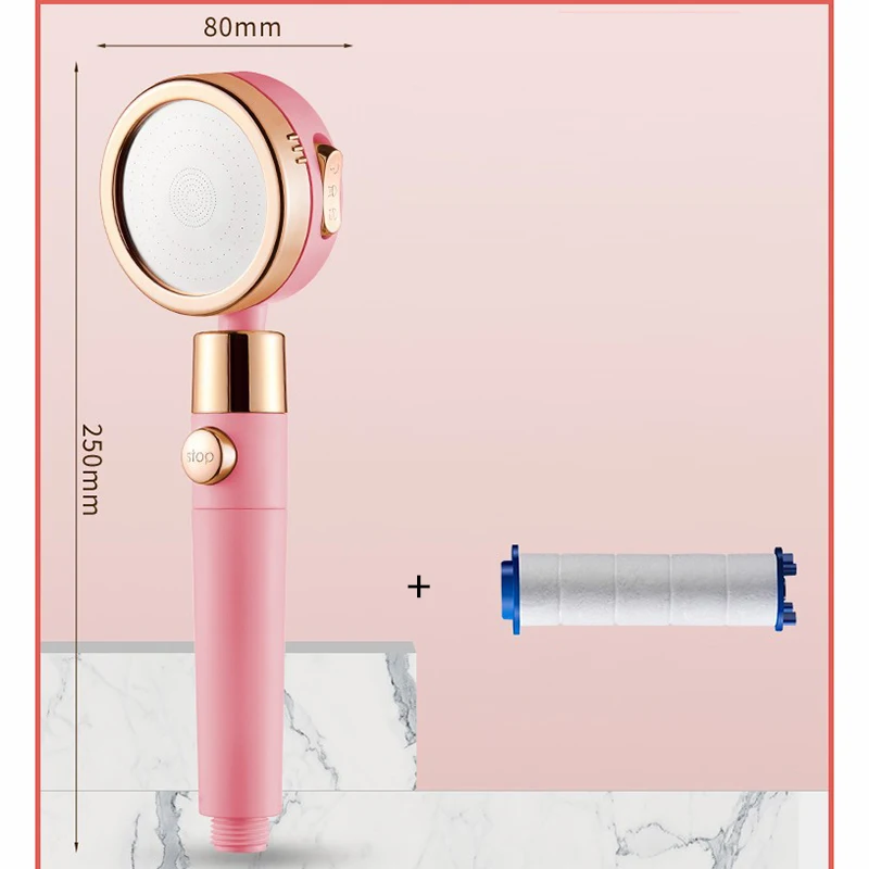 360 Degree Rotation Three-speed adjustment One Key To Stop Filter Shower Head Water Saving Rainfall Round Spray Nozzle