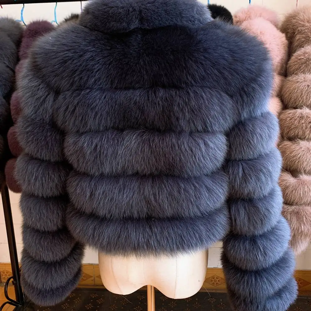 2020 New Arrival Woman\'s Real Fox Fur Coat Short Style Slim Fit Zipper Fashion Real Fur Jacke