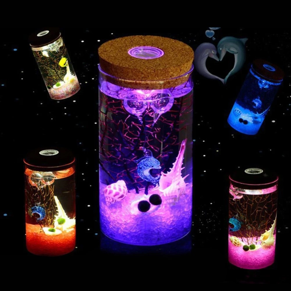 12CM Novelty Bottle Jar Terrarium Container Light LED Lamp Romantic Aquarium Fish Style Lamp Night Lights Gifts Home Decoration