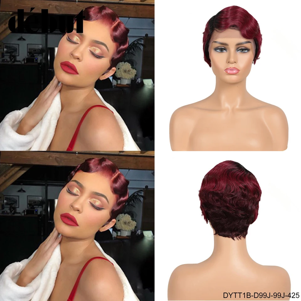 Debut Short Bob Lace Front Wigs For Women Ombre Romantic Lace Part Human Hair Wigs Brazilian Remy Hair #27 #30 Finger Wave Wigs