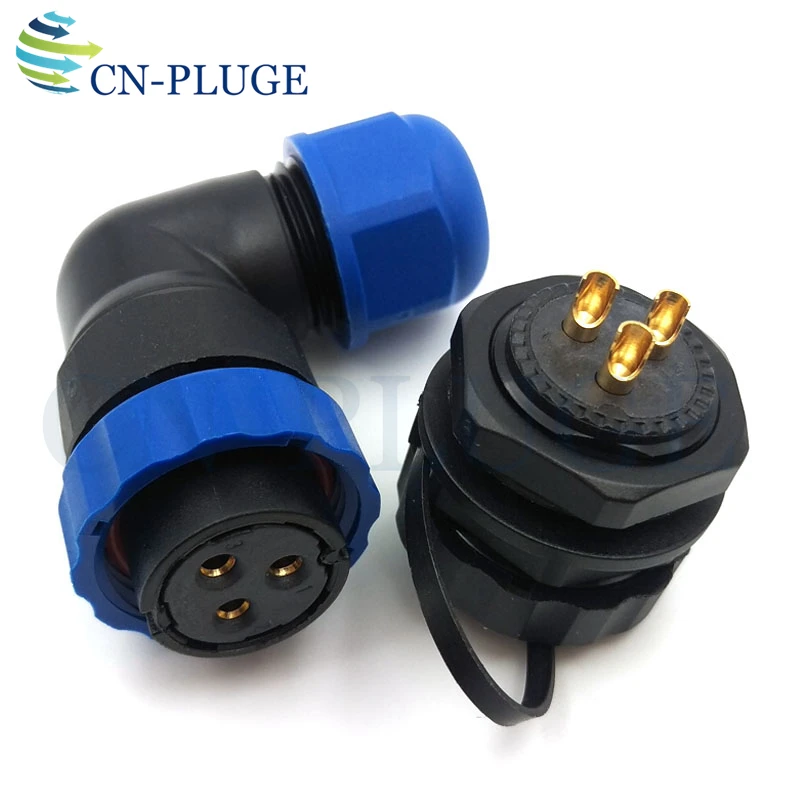 SD20 3 pin Waterproof Aviation Right Angle Connector,20mm Panel Mount Connector Male Socket Female Plug IP68