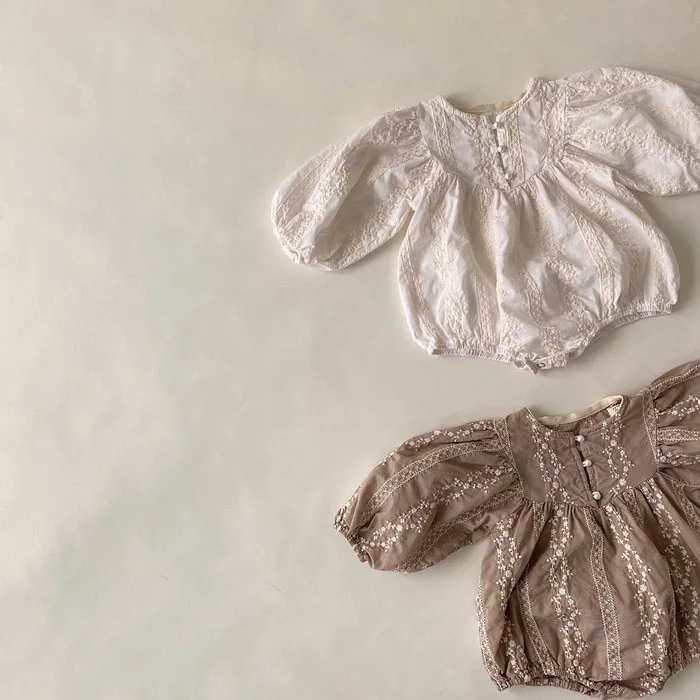 Newborn Baby Girls Casual Clothes Autumn New Long Sleeve Bodysuit Toddler Girls Cotton Embroidered Jumpsuit